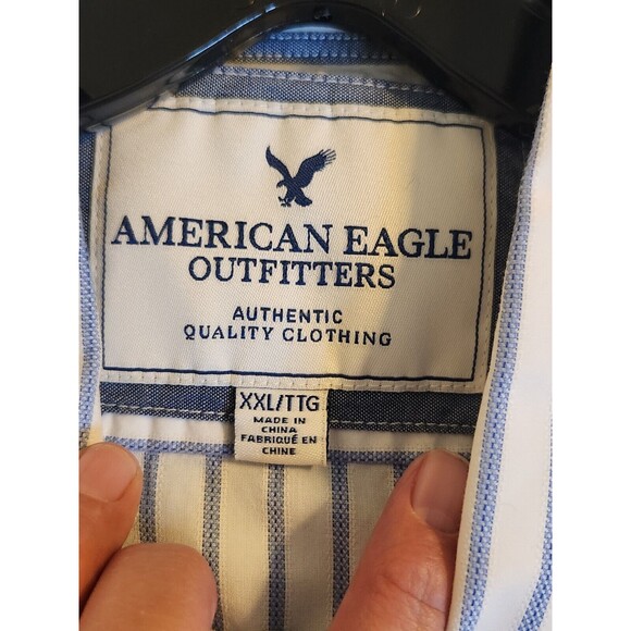 American Eagle Outfitters Mens XXL White & Blue striped  Button Up  Cotton Shirt - Picture 2 of 7